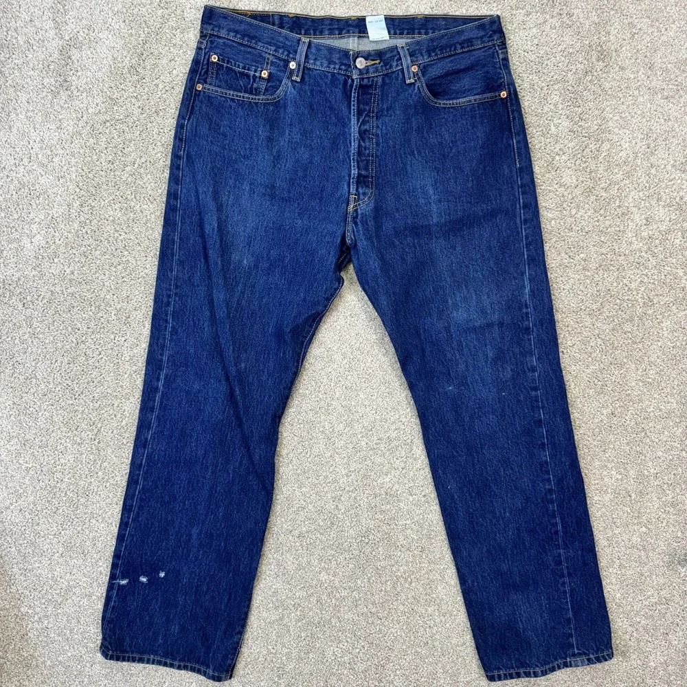 Levis 501 Original Fit Jeans Mens 38x32 Blue Dark Wash Button Fly Straight Denim